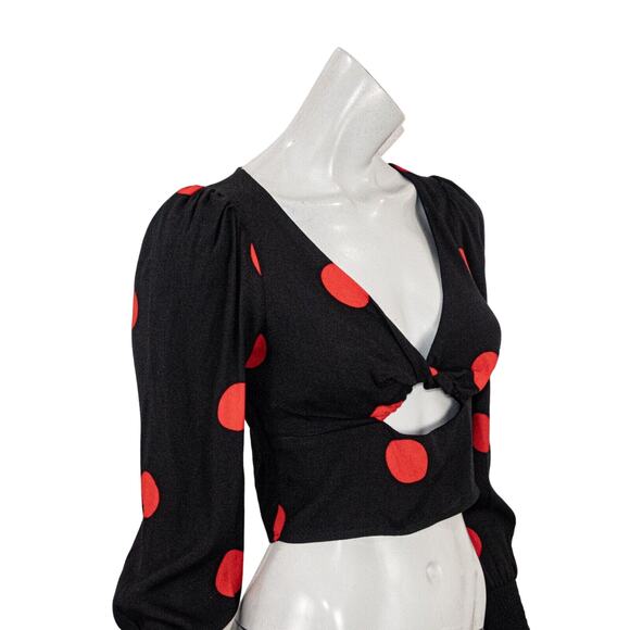 REFORMATION Women's Black Red Polka Dot Cropped Blouse Size 2 - Picture 9 of 9